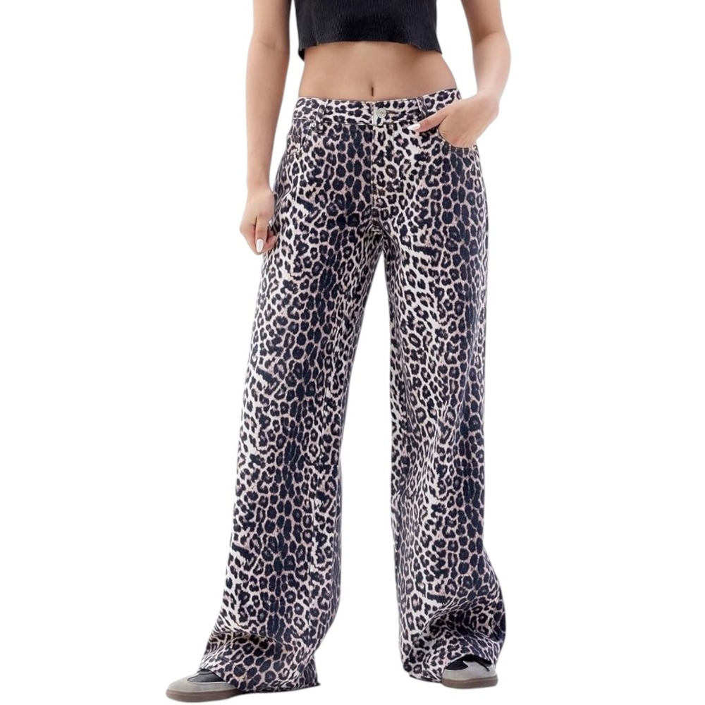PacSun Indie Sleaze Casey Low Rise Baggy Leopard Print Jeans Womens 27 Wide Leg